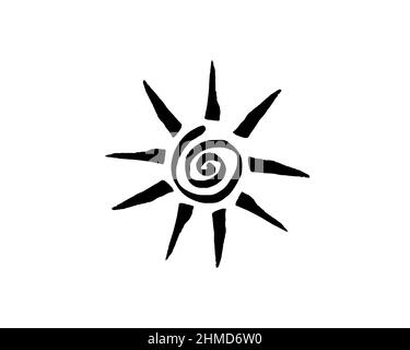 Schwarz Tribal Sonnenrad Sonnenrad Symbol Sonnenrad Zeichen. Sommersymbol. Das alte europäische esoterische Element. Logo Grafik Element spiralförmig. Vektor Stock Vektor