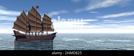 Brauner orientalischer Schrott auf dem Wasser -3D Render Stockfoto