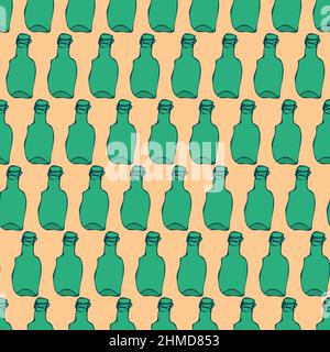 Leere grüne Glasflaschen nahtloses Vektormuster Stock Vektor
