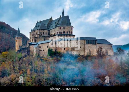 Schloss Vianden an einem Wintertag, Luxemburg Stockfoto