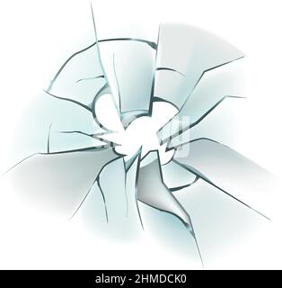 Realistisch beschädigtes Glas. Einschussloch. Gesprungener Spiegel Stock Vektor