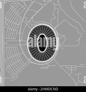 Kuala Lumpur, MLB-Baseballstadion, Vektorkarte. Die Baseballstatiumkarte wurde mit weißen Flächen und Linien für Hauptstraßen, Nebenstraßen, gezeichnet. Stock Vektor