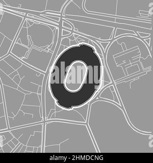 Tokio, MLB-Stadion, Vektorkarte. Die Baseballstatiumkarte wurde mit weißen Flächen und Linien für Hauptstraßen, Nebenstraßen, gezeichnet. Stock Vektor
