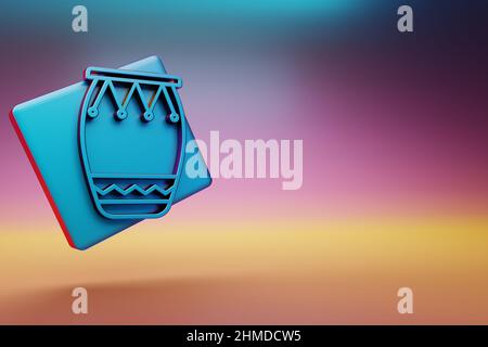Großes Bongo-Symbol. Schöne blaue Big Bongo Symbol-Symbole auf mehrfarbigen hellen Hintergrund. 3D Rendering-Illustration. Hintergrundmuster für Design. Stockfoto