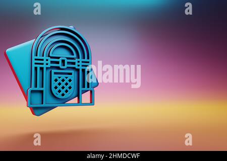 Vintage Jukebox-Symbol. Schöne blaue Vintage Jukebox Symbol-Symbole auf mehrfarbigen hellen Hintergrund. 3D Rendering-Illustration. Hintergrundmuster für d Stockfoto