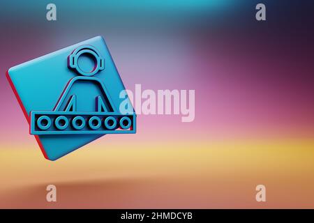 DJ mit Kopfhörersymbol. Schöner blauer DJ mit Kopfhörersymbolen auf hellem, mehrfarbigem Hintergrund. 3D Rendering-Illustration. Hintergrundmuster Stockfoto