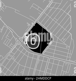 Fortaleza, MLB-Baseballstadion, Vektorkarte. Die Baseballstatiumkarte wurde mit weißen Flächen und Linien für Hauptstraßen, Nebenstraßen, gezeichnet. Stock Vektor