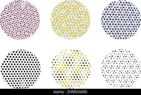 Farbiger Halbton auf weißem Hintergrund für Ihr Design. Eine Reihe von Kreisen mit einem Muster von Punkten für Print-, Textil-, Tapeten-, Stoff-Produkte Stockfoto