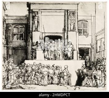 Christus, der den Menschen vorgestellt wurde (Ecce Homo), Trockenpunkt von Rembrandt van Rijn, 1655 Stockfoto