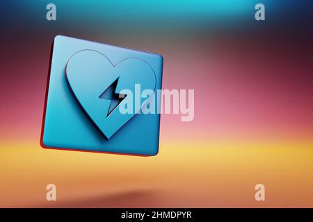 Symbol für den Defibrilator. Schöne blaue Defibrilator Symbol-Symbole auf mehrfarbigem hellen Hintergrund. 3D Rendering-Illustration. Hintergrundmuster für Design. Stockfoto