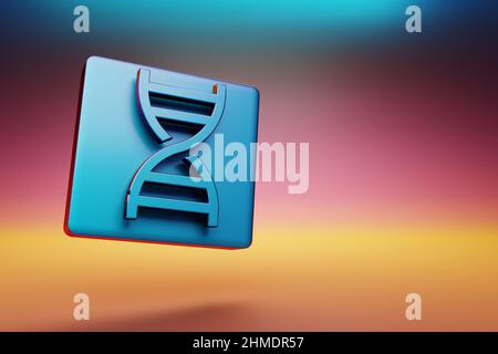 DNA-Symbol. Schöne blaue DNA-Symbol-Symbole auf mehrfarbigem hellen Hintergrund. 3D Rendering-Illustration. Hintergrundmuster für Design. Stockfoto