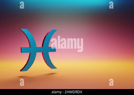 Symbol „Fische“. Schöne blaue Fische Symbol Symbole auf mehrfarbigen hellen Hintergrund. 3D Rendering-Illustration. Hintergrundmuster für Design. Stockfoto