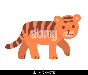 Cute striped tiger cub on a white background. Wild cat animal. Vector isolated childish cartoon illustration Stock Vektor