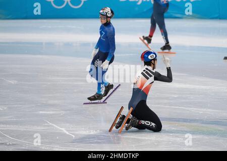 Daehon Hwang (Kor), Sieger, erster Platz 9. Februar 2022 Olympisches Short Track Speed Skating, Herren-1500m-Finale während der Olympischen Winterspiele 2022 in Peking im Capital Indoor Stadium, Peking, China. Kredit: Enrico Calderoni/AFLO SPORT/Alamy Live Nachrichten Stockfoto