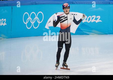 Daehon Hwang (Kor), Sieger, erster Platz 9. Februar 2022 Olympisches Short Track Speed Skating, Herren-1500m-Finale während der Olympischen Winterspiele 2022 in Peking im Capital Indoor Stadium, Peking, China. Kredit: Enrico Calderoni/AFLO SPORT/Alamy Live Nachrichten Stockfoto