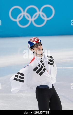 Daehon Hwang (Kor), Sieger, erster Platz 9. Februar 2022 Olympisches Short Track Speed Skating, Herren-1500m-Finale während der Olympischen Winterspiele 2022 in Peking im Capital Indoor Stadium, Peking, China. Kredit: Enrico Calderoni/AFLO SPORT/Alamy Live Nachrichten Stockfoto