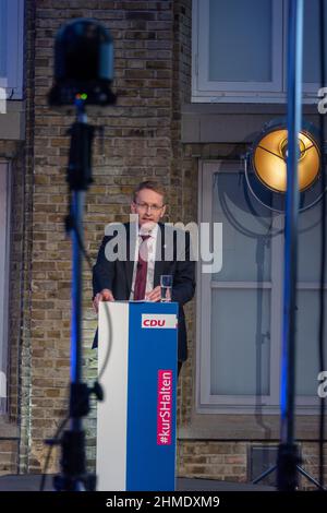 Ministerpräsident Daniel Günther präsentiert das Wahlprogramm der CDU für die Landtagswahl 2022 in Schleswig-Holstein Stockfoto