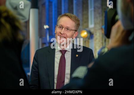 Ministerpräsident Daniel Günther präsentiert das Wahlprogramm der CDU für die Landtagswahl 2022 in Schleswig-Holstein Stockfoto