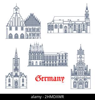 Deutschland Architektur Gebäude von Brandenburg und Frankfurt oder, Vektor-Kathedralen und Kirchen. Deutsche Wahrzeichen von St. Gertraud und Nikolai Oberkirc Stock Vektor