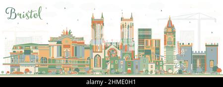 Bristol City Skyline mit farbigen Gebäuden. Vektorgrafik. Bristol England Stadtbild mit Wahrzeichen. Stock Vektor