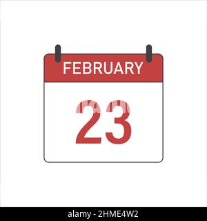 Februar 23 auf dem Kalender. Zeichnung auf weißem Hintergrund. Stock Vektor