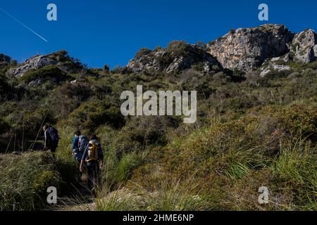 Wanderer, die Cucuia de Fartaritx, Assarell, Pollença, Mallorca, Balearen, Spanien Stockfoto