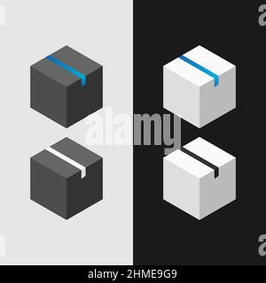 Set aus mehrfarbigen Kartons. Vektor im isometrischen Stil. Stock Vektor