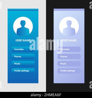 Blaues und violettes leeres Registrierungsmenü in der Anwendung oder auf der Website in hellen und dunklen Farben. Stock Vektor