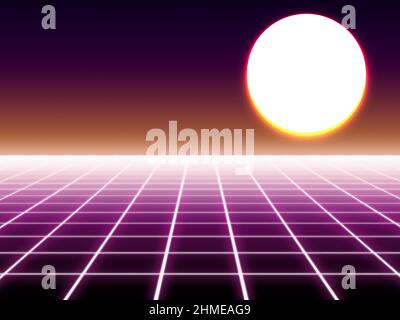 Retro achtziger Jahre Design Spiel Raum Sonne Perspektive Horizont Stockfoto