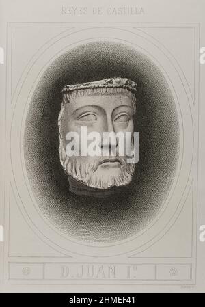 Johannes I. von Kastilien (1358-1390). König von Kastilien von 1379 bis 1390. Gravur von Masson. Lithographie von Magín Pujadas. Historia General de España, von Modesto Lafuente. Band II. Veröffentlicht in Barcelona, 1879. Stockfoto