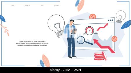 Finanzverwaltung und Business-Analyse-Konzept für Webpage. Stock Vektor
