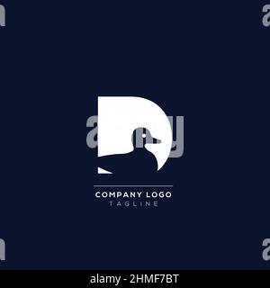 Logo-Vorlage Buchstabe D mit ENTEN-Symbol eingearbeitet. Negativer Raum abstrakter Stil moderner Vektor bearbeitbar. Stock Vektor