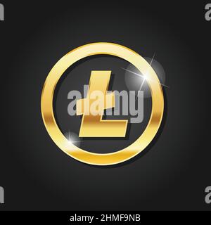 Goldenes glänzendes Litecoin Symbol Abzeichen Symbol Vektorbild. Goldene digitale Kryptowährung-Münze. Symbol für elektronische Finanzmittel. Stock Vektor