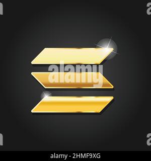 Goldenes glänzendes solana Symbol Abzeichen Symbol Vektorbild. Goldene digitale Kryptowährung-Münze. Symbol für elektronische Finanzmittel. Stock Vektor