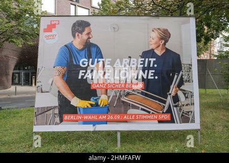 Wahlplakat, Franziska Giffey, SPD, Berliner Abgeordnetenhauswahlen, Berlin, Deutschland Stockfoto