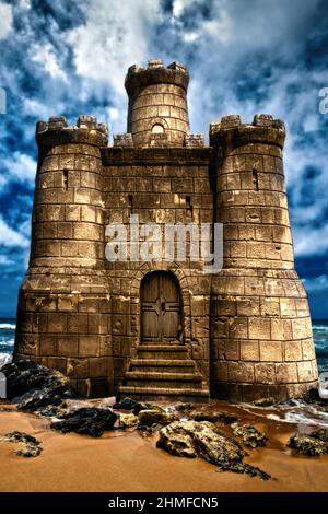 Verlassene verlassene Burg an der Küste Stockfoto