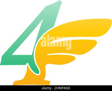 Zahl 4 Logo Symbol Abbildung mit Flügeln Vektor Stock Vektor