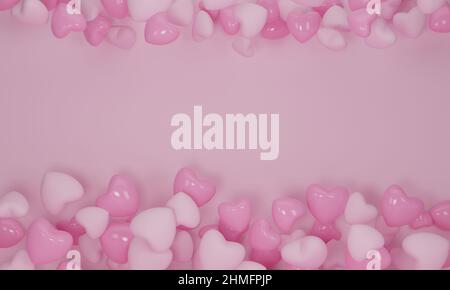 3D Rendern. Herz fliegend auf rosa Pastellfarben Hintergrund. Niedliches Liebesbanner oder Grußkartendesign für Happy Women's, Mother's, Valentine's Day und Bir Stockfoto