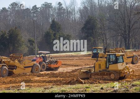 Bagger tun bewegt Boden Bau arbeitet Landschaftsbau arbeitet auf Bau Stockfoto