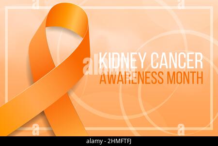 Konzept für den Monat des Bewusstseins für Nierenkrebs. Banner mit orangefarbenem Band und Text. Vektorgrafik Stock Vektor