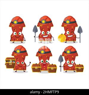 Bergleute rote Kleidung der chinesischen Frau niedlichen Maskottchen Charakter trägt Helm. Vektorgrafik Stock Vektor
