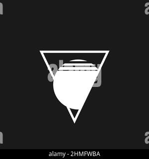 RetroWave Ästhetik skizzieren Dreieck mit Sonne. Synthwave schwarz-weißes Dreieck im Sun 1980s Stil. RetroWave Design-Element für Poster, Merch in Stock Vektor