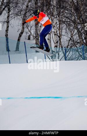 UZhangjiakou, CHINA - 10. FEBRUAR: Glenn de Blois aus den Niederlanden tritt während der Olympischen Spiele in Peking 2022 im Genting Snow Park P & X Stadium am 10. Februar 2022 in Zhangjiakou, China, bei der Herrensaat an (Foto: Iris van den Broek/Orange Picics) NOCNSF House of Sports Credit: Orange Pics BV/Alamy Live News Stockfoto