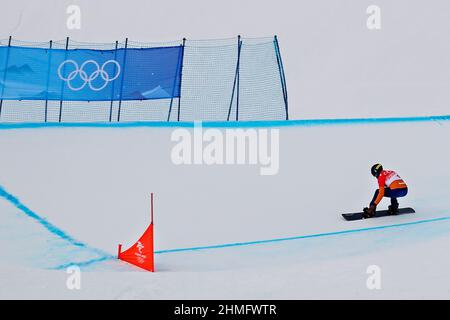 UZhangjiakou, CHINA - 10. FEBRUAR: Glenn de Blois aus den Niederlanden tritt während der Olympischen Spiele in Peking 2022 im Genting Snow Park P & X Stadium am 10. Februar 2022 in Zhangjiakou, China, bei der Herrensaat an (Foto: Iris van den Broek/Orange Picics) NOCNSF House of Sports Credit: Orange Pics BV/Alamy Live News Stockfoto