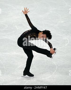 Der japanische Yuma Kagiyama während des Men Single Skating - Free Skating am sechsten Tag der Olympischen Winterspiele 2022 in Peking im Capital Indoor Stadium in China. Bilddatum: Donnerstag, 10. Februar 2022. Stockfoto