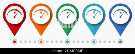 Symbolsatz für das Konzept der Kraftstoffanzeige, flache Designzeiger, Infografik-Vorlage Stock Vektor