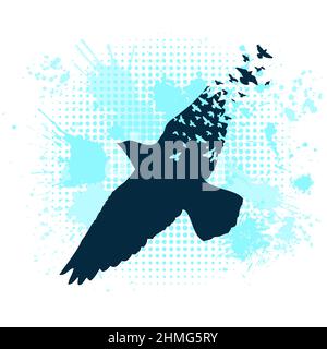 Ein Schwarm blauer Vögel. Abstraktes Mosaik fliegender Vogel. Vektorgrafik Stock Vektor