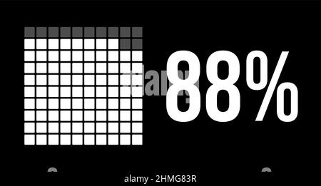 88-Prozent-Diagramm, achtundachtzig-Prozent-Vektor-Infografik. Abgerundete Rechtecke bilden ein quadratisches Diagramm. Weiße Farbe auf schwarzem Hintergrund. Stock Vektor