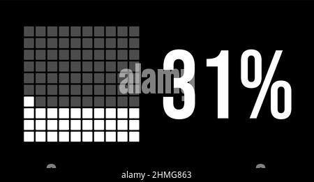 31-Prozent-Diagramm, einunddreißig Prozent-Vektor-Infografik. Abgerundete Rechtecke bilden ein quadratisches Diagramm. Weiße Farbe auf schwarzem Hintergrund. Stock Vektor