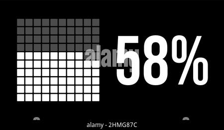 58-Prozent-Diagramm, 58-Prozent-Vektor-Infografik. Abgerundete Rechtecke bilden ein quadratisches Diagramm. Weiße Farbe auf schwarzem Hintergrund. Stock Vektor